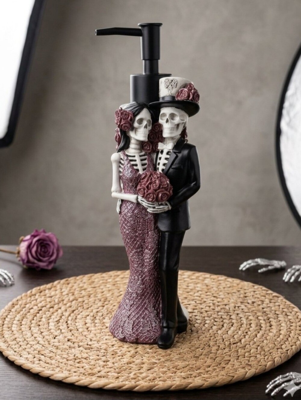 Day of the Dead Skeleton Couple Soap Dispenser Halloween Decor 9.5" Wedding